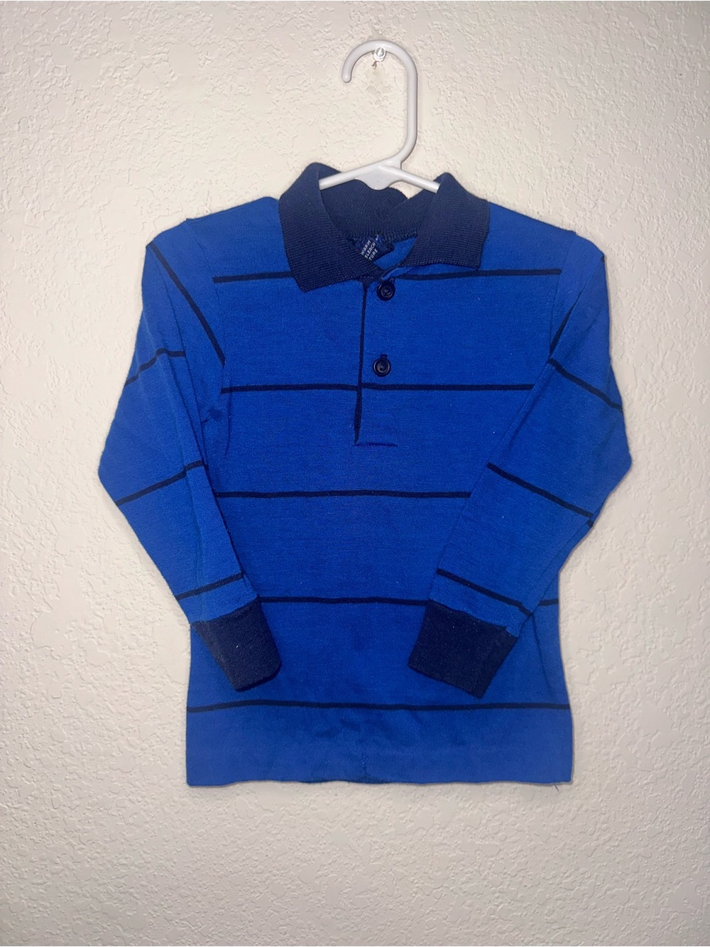 Vintage Blue Striped Long Sleeve Polo See Measurements
